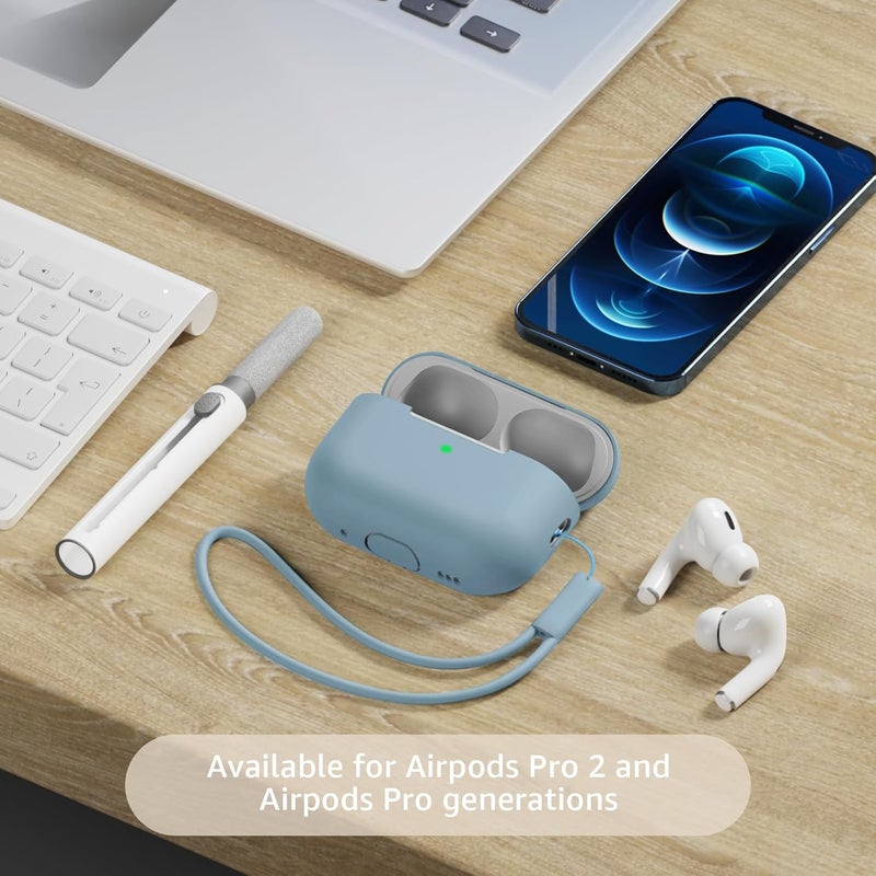 Tandoler Compatible with Airpods Pro 2 Case, Soft Silicone Skin Cover Protective Cases with Cleaner kit and Lanyard Compatible for AirPod Pro 2nd Generation, Front LED Visible - Azure Blue - Image 2